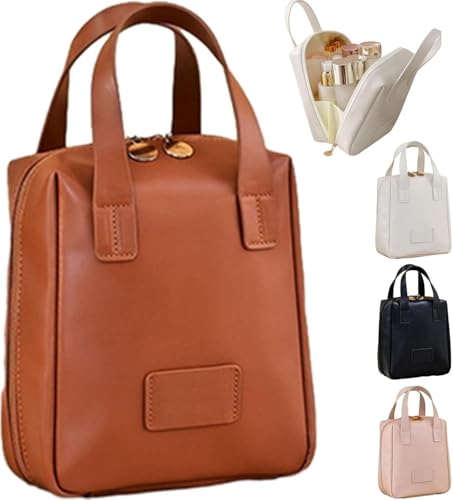 Reise-Makeup-Tasche, große Kapazität Kosmetiktaschen für Frauen, Multi-Compartment-Makeup-Tasche, PU große Kapazität wasserdicht Travel Portable Makeup Tasche Veranstalter mit Griff(Brown) von kumosaga