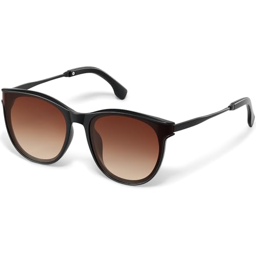 kunchu Sonnenbrille-Damen-Groß-Brillert-Frauen-Retro-Square -Trendy- Klassisch-UV400-Schutz-Ultraleicht-Runde Schwarz Braun von kunchu