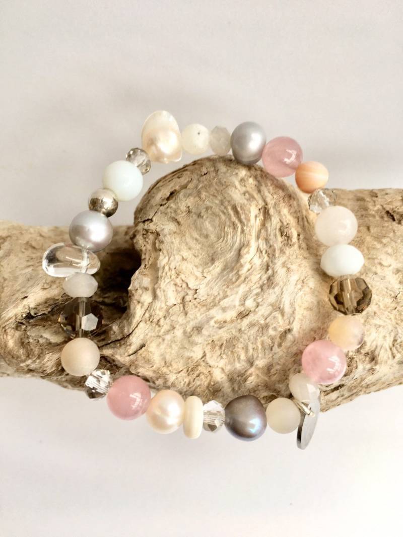 Edelsteinarmband-Malaarmband Mit Rosenquarz Und Rodonith, Freshwaterpearls Achat.chakrabracelet Edelsteinarmband-Malaarmband Mit Rosenquarz Und Rodonith, Freshwaterpearls Achat.chakrabracelet von kunstvollkoeln