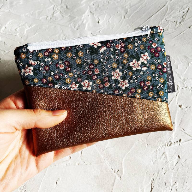 Mini-Etui | Kleine Geldbörse Portemoinee Kleinkram Baumwolle Kunstleder Kupfer Blumen von kunterundbunter