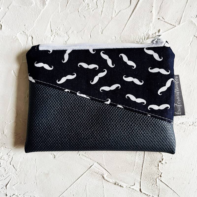 Mini-Etui | Kleine Geldbörse Portemoinee Kleinkram Baumwolle Kunstleder Moustache Blau von kunterundbunter