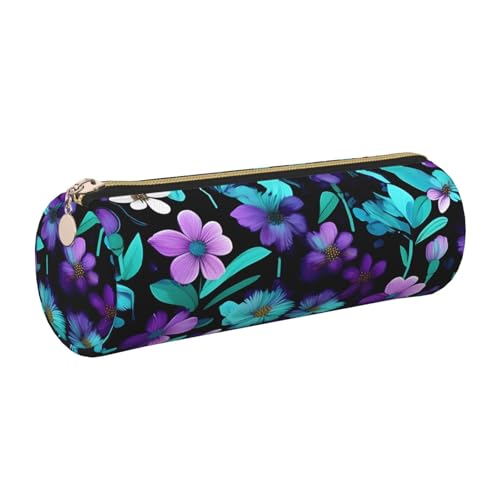 Federmäppchen, Leder, schmal, schöne Schreibwaren-Tasche, tragbare Kosmetiktasche, Reißverschluss, Violett und Blaugrün von kurue