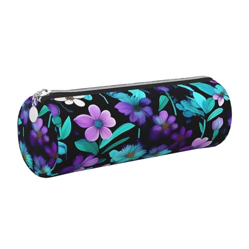 Federmäppchen, Leder, schmal, schöne Schreibwaren-Tasche, tragbare Kosmetiktasche, Reißverschluss, Violett und Blaugrün von kurue