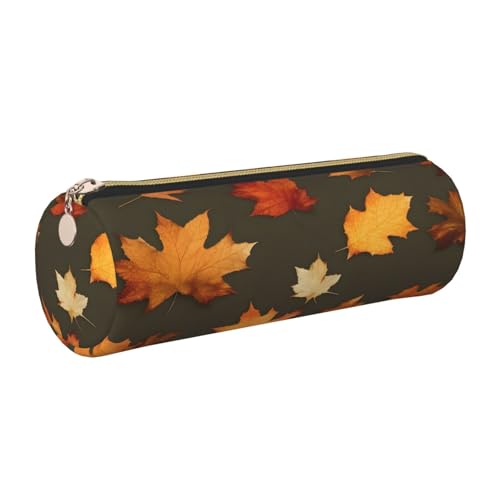 Federmäppchen aus Leder, Motiv: Herbst-Tarnmuster, schlankes Federmäppchen, schöne Schreibwaren-Tasche, tragbare Kosmetiktasche, Reißverschluss-Organizer-Tasche von kurue