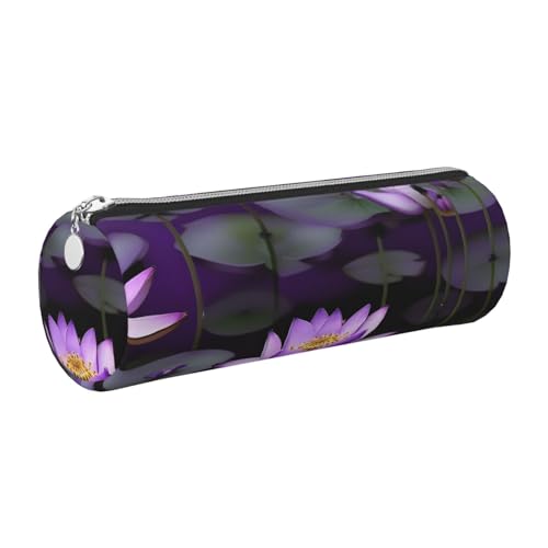 Federmäppchen aus Leder, Motiv: Lotusblume, schlankes Federmäppchen, schöne Schreibwaren-Tasche, tragbare Kosmetiktasche, Reißverschluss, Violett von kurue