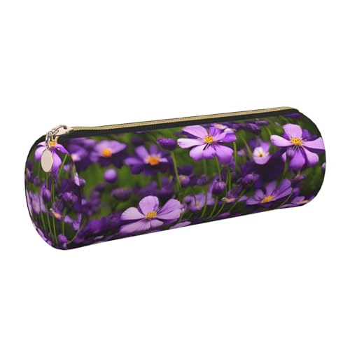 Federmäppchen aus Leder, mit violetten Blumen, schlankes Federmäppchen, schöne Schreibwaren-Tasche, tragbare Kosmetiktasche, Reißverschluss, Organizer-Tasche von kurue