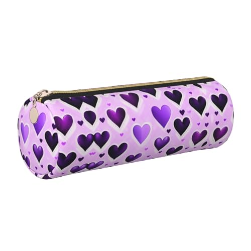 Modisches Federmäppchen mit Herzen, Leder, schmales Federmäppchen, schöne Schreibwaren-Tasche, tragbare Kosmetiktasche, Reißverschluss, Organizer-Tasche von kurue