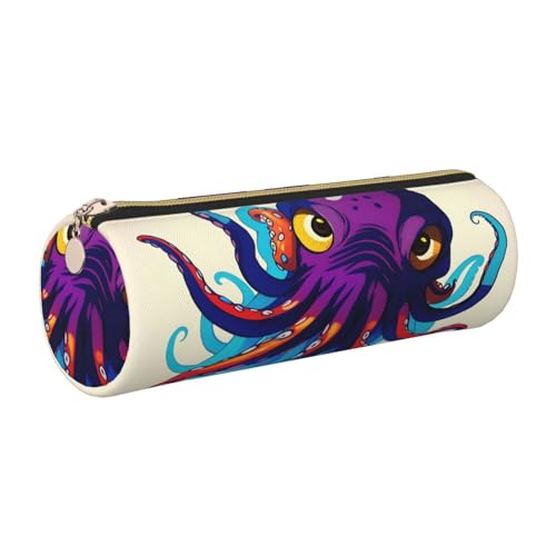 Octopus Federmäppchen, Leder, schmal, schöne Schreibwaren-Tasche, tragbare Kosmetiktasche, Reißverschluss, Violett von kurue