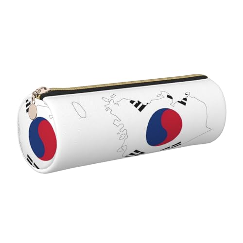 Stifteetui aus Leder, Motiv: Flagge der Republik Korea, schlankes Federmäppchen, schöne Schreibwaren-Tasche, tragbare Kosmetiktasche, Reißverschluss, Organizer-Tasche von kurue
