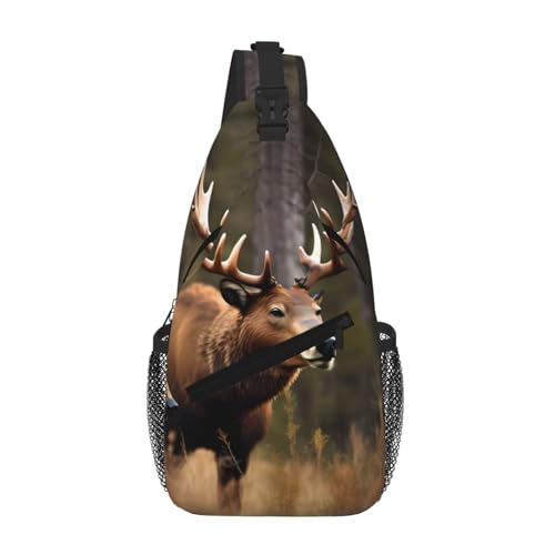 Wildlife Jagd Hirsch Bär Elch Herren Damen Sling Rucksack Anti Diebstahl Crossbody Schulter Brusttasche Tagesrucksack Satchel für Wandern Reisen von kurue