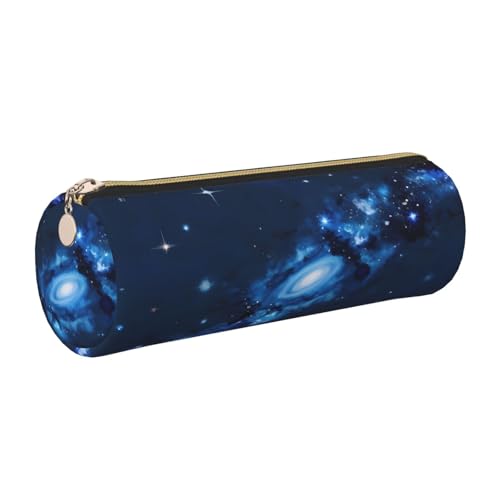 kurue Blaues Galaxie-Muster, Leder-Stifttasche, schlankes Federmäppchen, schöne Schreibwaren-Tasche, tragbare Kosmetiktasche, Reißverschluss, Organizer-Tasche von kurue