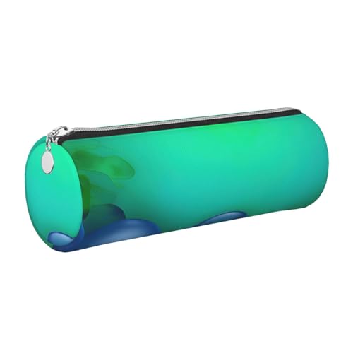 kurue Blaugrünes Leder-Federmäppchen, schlankes Federmäppchen, schöne Schreibwaren-Tasche, tragbare Kosmetiktasche, Reißverschluss, Organizer-Tasche von kurue