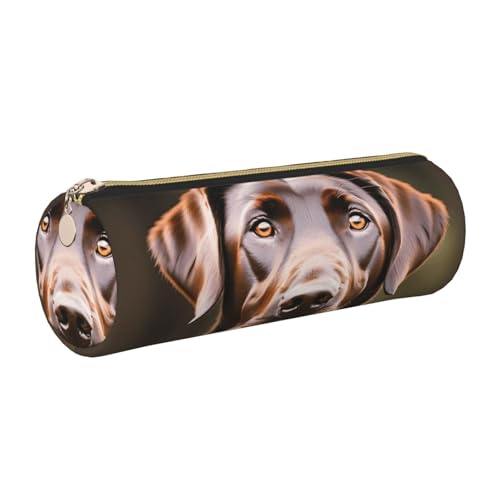 kurue Braune Labrador Retriever-Etui, Leder, Stiftetasche, schlankes Federmäppchen, schöne Schreibwaren-Tasche, tragbare Kosmetiktasche, Reißverschluss, Organizer-Tasche von kurue