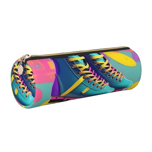 kurue Bunte Retro-Tasche für Rollschuhe, Leder, schmales Federmäppchen, schöne Schreibwaren-Tasche, tragbare Kosmetiktasche, Reißverschluss-Organizer-Tasche von kurue