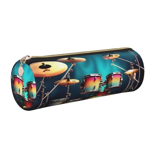 kurue Cooles Drum-Set aus Leder, Stiftetasche, schlankes Federmäppchen, schöne Schreibwaren-Tasche, tragbare Kosmetiktasche, Reißverschluss-Organizer-Tasche von kurue