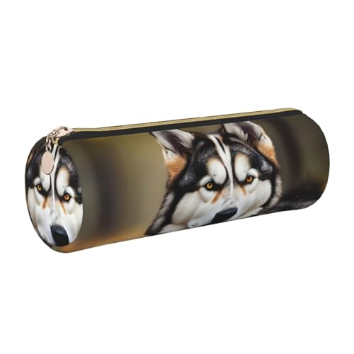 kurue Cute Huskys Federmäppchen aus Leder, schmales Federmäppchen, schöne Schreibwaren-Tasche, tragbare Kosmetiktasche, Reißverschluss-Organizer-Tasche von kurue