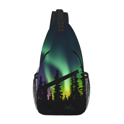 kurue Dark Northern Lights Print Herren Damen Sling Rucksack Anti-Diebstahl Crossbody Schulter Brusttasche Tagesrucksack Satchel für Wandern Reisen von kurue