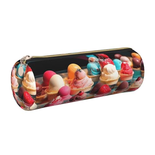 kurue Eiscreme-Etui, Leder, schmales Federmäppchen, schöne Schreibwaren-Tasche, tragbare Kosmetiktasche, Reißverschluss-Organizer-Tasche von kurue