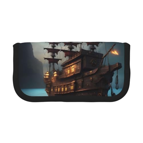 kurue Fantasy-Federmäppchen, Piratenschiff, niedliches Federmäppchen, 3 Fächer, Multifunktions-Bleistiftbox mit Reißverschluss, Organizer für Stifte und Schreibwaren von kurue
