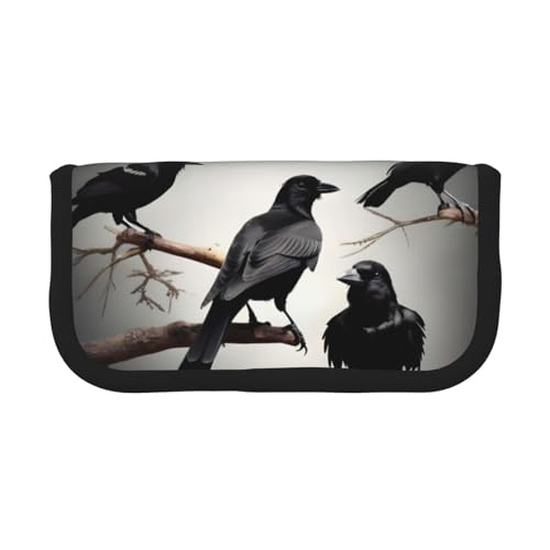 kurue Federmäppchen, Motiv: Krähenvögel auf einem Ast, 3 Fächer, Multifunktions-Federbox mit Reißverschluss, Organizer, Federmäppchen, Schreibwaren von kurue