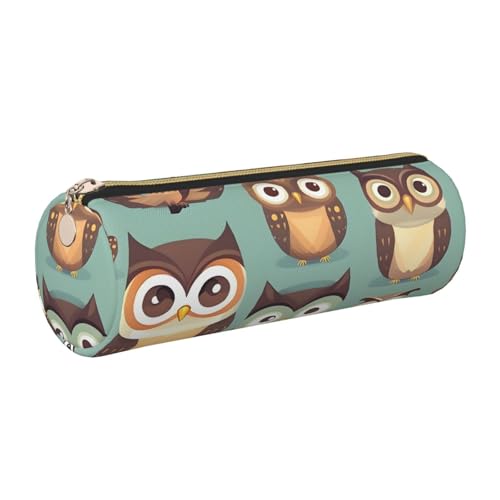 kurue Federmäppchen aus Leder, Motiv: Cartoon-Eulen, schlankes Federmäppchen, schöne Schreibwaren-Tasche, tragbare Kosmetiktasche, Reißverschluss, Organizer-Tasche von kurue