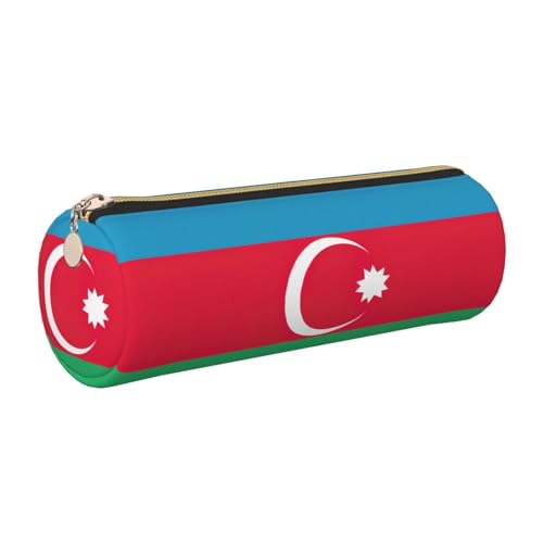 kurue Federmäppchen aus Leder, Motiv: Flagge von Aserbaidschan, schlankes Federmäppchen, schöne Schreibwaren-Tasche, tragbare Kosmetiktasche, Reißverschluss-Organizer-Tasche von kurue