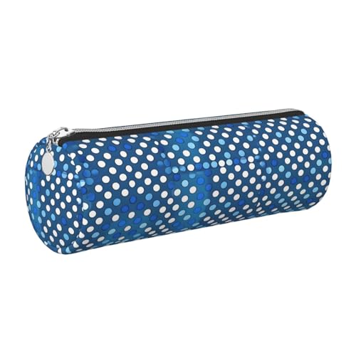 kurue Federmäppchen aus Leder, mit Punktemuster, schlankes Federmäppchen, schöne Schreibwaren-Tasche, tragbare Kosmetiktasche, Reißverschluss, Blau von kurue
