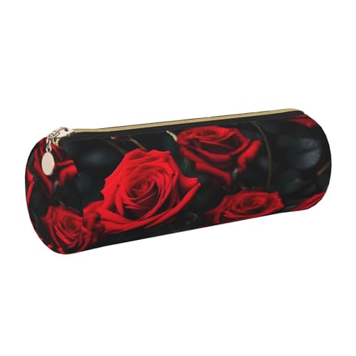 kurue Federmäppchen aus Leder, mit Rosenblüte, schlankes Federmäppchen, schöne Schreibwaren-Tasche, tragbare Kosmetiktasche, Reißverschluss, Organizer-Tasche von kurue