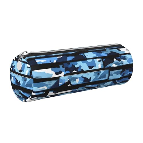 kurue Federmäppchen aus Leder, schmales Federmäppchen, schöne Schreibwaren-Tasche, tragbare Kosmetiktasche, Reißverschluss, Blau von kurue