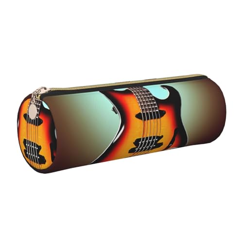 kurue Federmäppchen aus Leder für Gitarre, Bass, Musikinstrumente, schlankes Federmäppchen, schöne Schreibwaren-Tasche, tragbare Kosmetiktasche, Reißverschluss-Organizer-Tasche von kurue