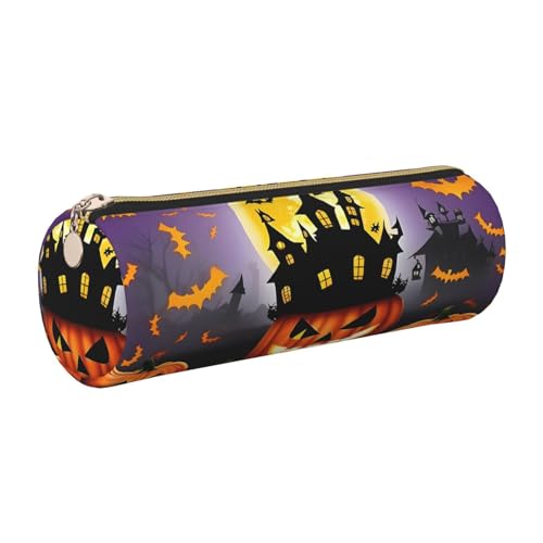 kurue Federmäppchen aus Leder mit Aufschrift "Happy Halloween Day", schlankes Federmäppchen, schöne Schreibwaren-Tasche, tragbare Kosmetiktasche, Reißverschluss-Organizer-Tasche von kurue