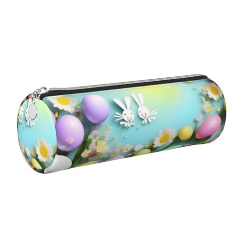kurue Federmäppchen aus Leder mit Aufschrift "Spring Happy Easter", schlankes Federmäppchen, schöne Schreibwaren-Tasche, tragbare Kosmetiktasche, Reißverschluss-Organizer-Tasche von kurue