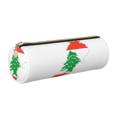 kurue Federmäppchen aus Leder mit Libanon-Flagge, schlankes Federmäppchen, schöne Schreibwaren-Tasche, tragbare Kosmetiktasche, Reißverschluss-Organizer-Tasche von kurue