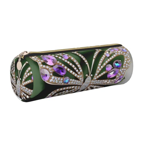 kurue Federmäppchen aus Leder mit Strasssteinen, Schmetterlingsmotiv, schlankes Federmäppchen, schöne Schreibwaren-Tasche, tragbare Kosmetiktasche, Reißverschluss-Organizer-Tasche von kurue