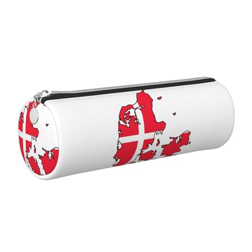 kurue Federmäppchen aus Leder mit dänischer Flagge, schlankes Federmäppchen, schöne Schreibwaren-Tasche, tragbare Kosmetiktasche, Reißverschluss-Organizer-Tasche von kurue