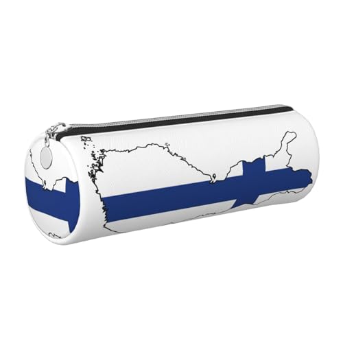 kurue Federmäppchen aus Leder mit finnischer Flagge, schlankes Federmäppchen, schöne Schreibwaren-Tasche, tragbare Kosmetiktasche, Reißverschluss-Organizer-Tasche von kurue