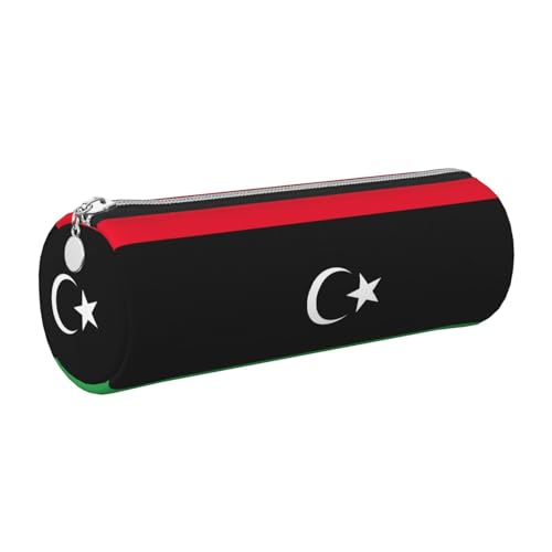 kurue Federmäppchen aus Leder mit libyscher Flagge, schlankes Federmäppchen, schöne Schreibwaren-Tasche, tragbare Kosmetiktasche, Reißverschluss-Organizer-Tasche von kurue