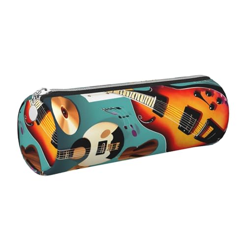 kurue Federmäppchen für Musikgitarre, Leder, schmales Federmäppchen, schöne Schreibwaren-Tasche, tragbare Kosmetiktasche, Reißverschluss-Organizer-Tasche von kurue