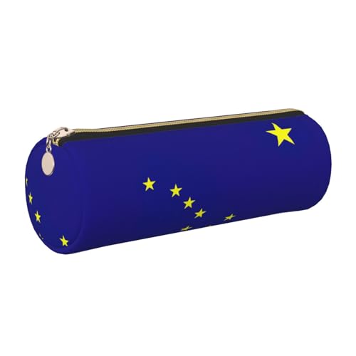 kurue Federmäppchen mit Alaska-Staatsflagge, Leder, schmales Federmäppchen, schöne Schreibwaren-Tasche, tragbare Kosmetiktasche, Reißverschluss-Organizer-Tasche von kurue