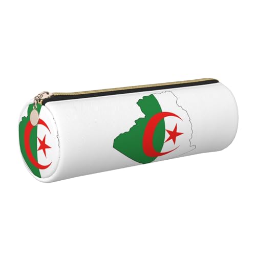 kurue Federmäppchen mit Algerien-Flagge, Leder, schmales Federmäppchen, schöne Schreibwaren-Tasche, tragbare Kosmetiktasche, Reißverschluss-Organizer-Tasche von kurue