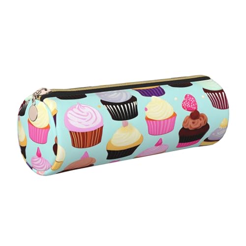 kurue Federmäppchen mit Cupcake-Muster, Leder, schmales Federmäppchen, schöne Schreibwaren-Tasche, tragbare Kosmetiktasche, Reißverschluss-Organizer-Tasche von kurue