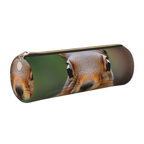 kurue Federmäppchen mit Eichhörnchen, lustiges Tier-Design, Leder, schmales Federmäppchen, schöne Schreibwaren-Tasche, tragbare Kosmetiktasche, Reißverschluss-Organizer-Tasche von kurue
