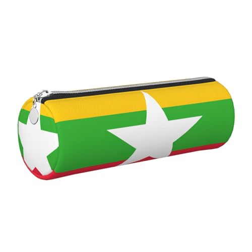 kurue Federmäppchen mit Flagge von Myanmar, Leder, schlankes Federmäppchen, schöne Schreibwaren-Tasche, tragbare Kosmetiktasche, Reißverschluss-Organizer-Tasche von kurue