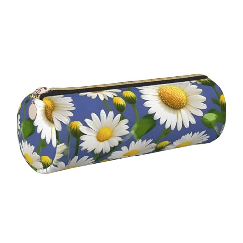 kurue Federmäppchen mit Gänseblümchen, Leder, schmales Federmäppchen, schöne Schreibwaren-Tasche, tragbare Kosmetiktasche, Reißverschluss-Organizer-Tasche von kurue