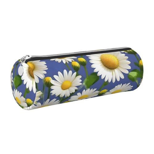 kurue Federmäppchen mit Gänseblümchen, Leder, schmales Federmäppchen, schöne Schreibwaren-Tasche, tragbare Kosmetiktasche, Reißverschluss-Organizer-Tasche von kurue