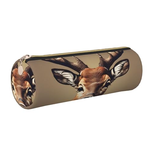 kurue Federmäppchen mit Hirschkopf-Motiv, Leder, schmales Federmäppchen, schöne Schreibwaren-Tasche, tragbare Kosmetiktasche, Reißverschluss-Organizer-Tasche von kurue