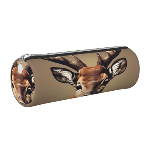 kurue Federmäppchen mit Hirschkopf-Motiv, Leder, schmales Federmäppchen, schöne Schreibwaren-Tasche, tragbare Kosmetiktasche, Reißverschluss-Organizer-Tasche von kurue