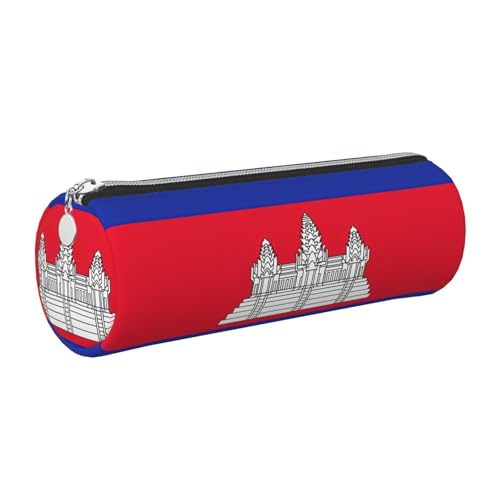 kurue Federmäppchen mit Kambodscha-Flagge, Leder, schlankes Federmäppchen, schöne Schreibwaren-Tasche, tragbare Kosmetiktasche, Reißverschluss-Organizer-Tasche von kurue
