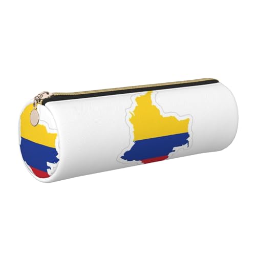 kurue Federmäppchen mit Kolumbien-Flagge, Leder, Stiftetasche, schmal, schöne Schreibwaren-Tasche, tragbare Kosmetiktasche, Reißverschluss, Organizer-Tasche von kurue