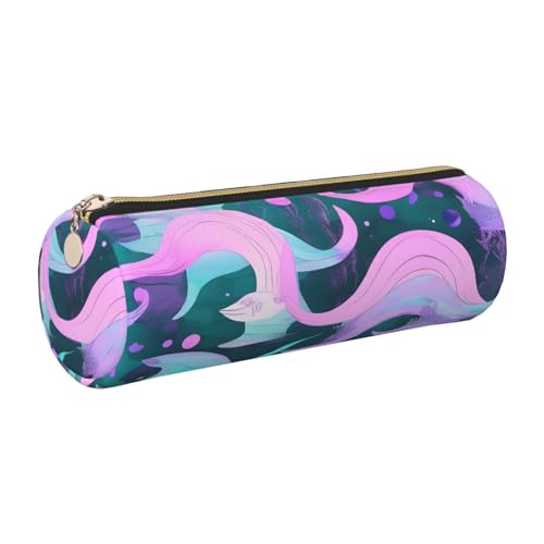 kurue Federmäppchen mit Meerjungfrauen-Motiv, Leder, schmales Federmäppchen, schöne Schreibwaren-Tasche, tragbare Kosmetiktasche, Reißverschluss, Pastellrosa von kurue